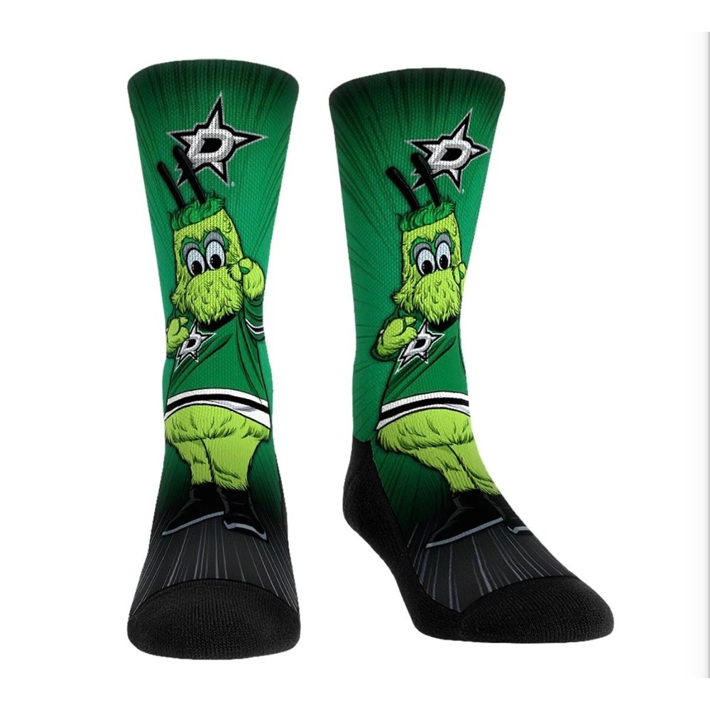 Rock Em NHL Dallas Stars Victor E Green Mascot Pump Up Crew Socks L/XL NEW